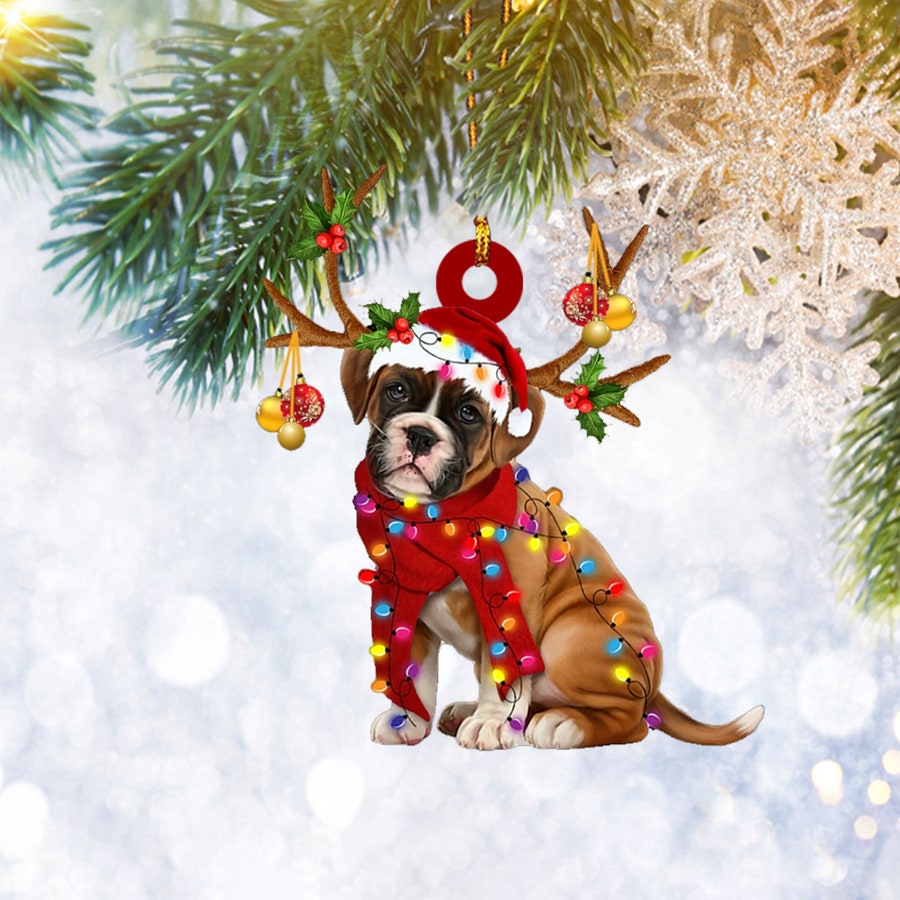 Boxer Dog Reindeer Flat 2D Christmas Ornament, Dog Pet Lover Gifts, Christmas Tree Ornament, Home Decor Plastic Ornament - Best gifts your whole family
