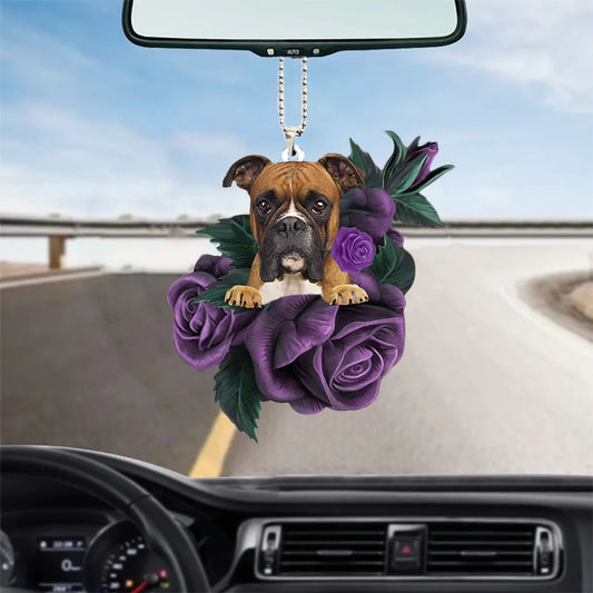 Boxer In Purple Rose Car Hanging Ornament - Best gifts your whole family