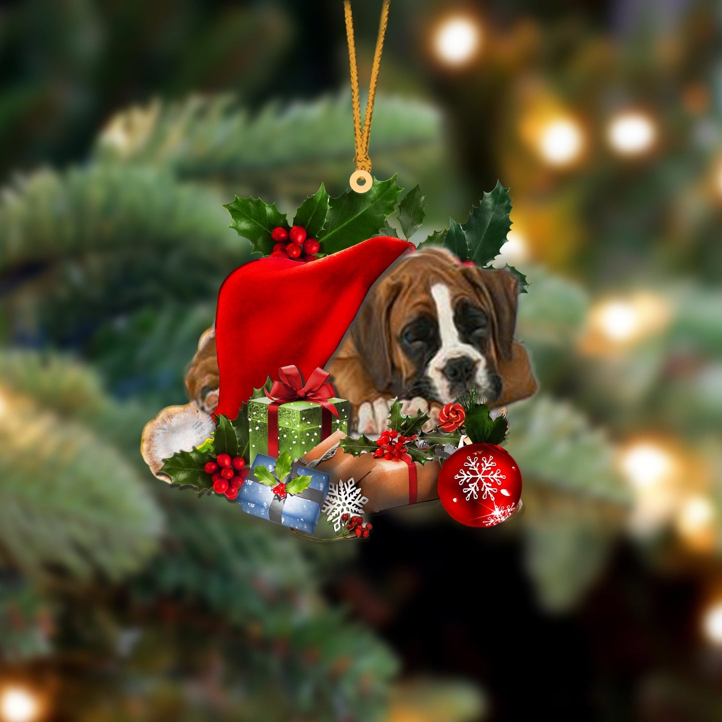 Boxer-Sleeping In Hat Two Sides Ornament Dog Sleeping Ornament - Best gifts your whole family
