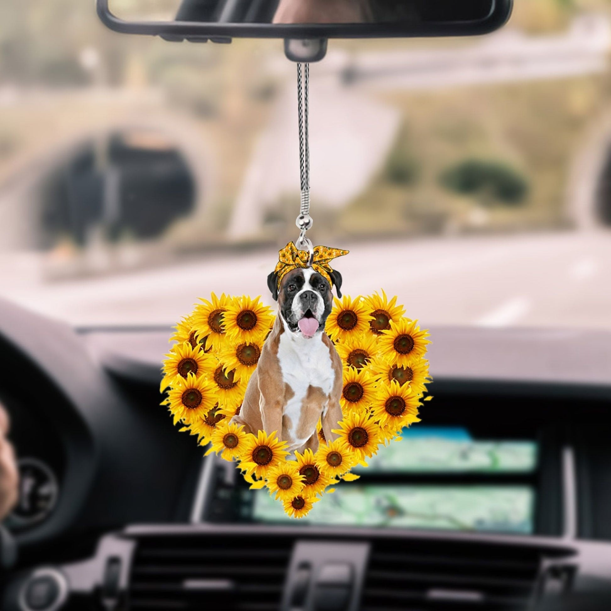 Boxer-Sunflower Heart Gift Car Ornament - Best gifts your whole family