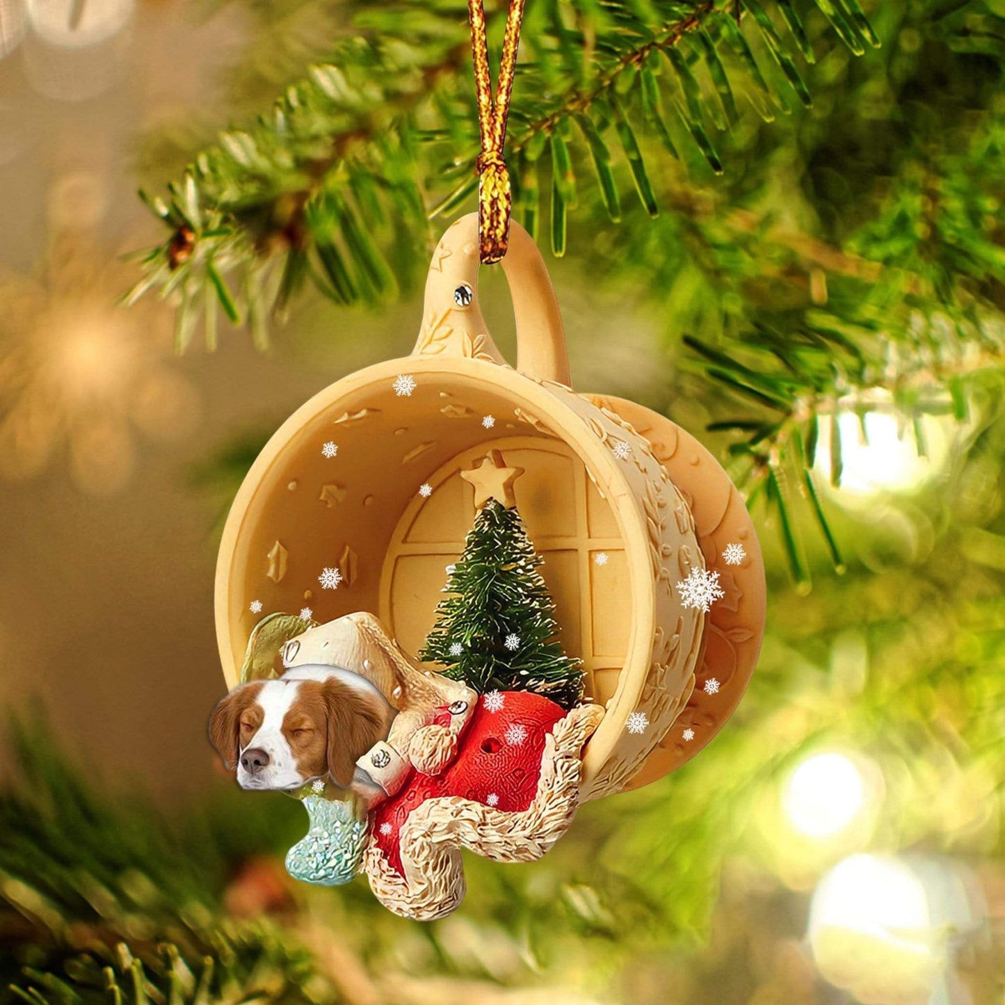Brittany Spaniel Sleeping In A Cup Christmas Ornament Dog Ornament, Car Ornament, Christmas Ornament - Best gifts your whole family