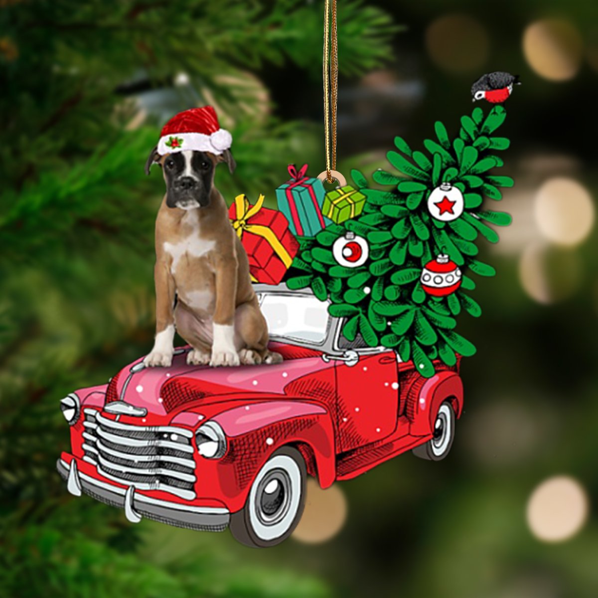 Brown Boxer-Pine Truck Hanging Ornament - Best gifts your whole family
