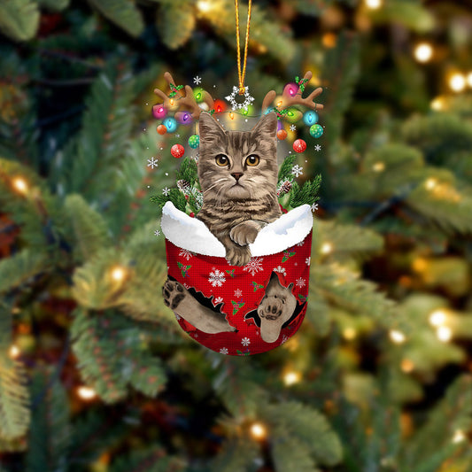 Brown Cat In Snow Pocket Christmas Ornament - Best gifts your whole family