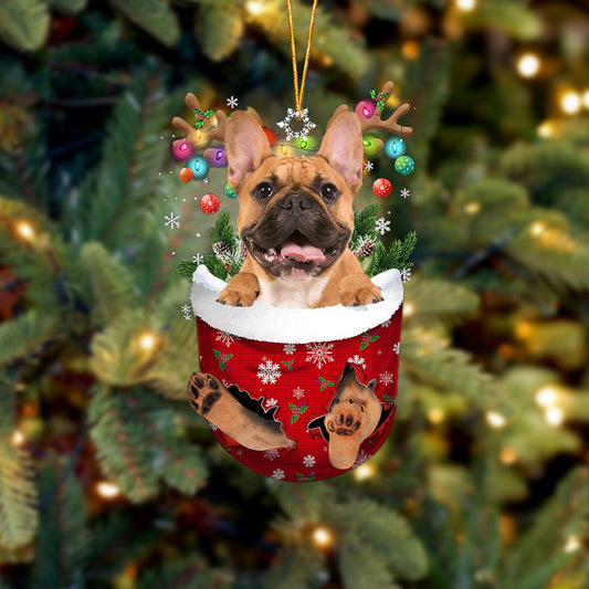 brown French Bulldog In Snow Pocket Christmas Ornament Flat Acrylic Dog Ornament - Best gifts your whole family