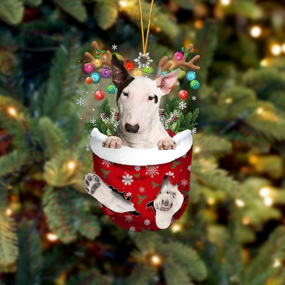 Bull Terrier 1 In Snow Pocket Christmas Ornament Flat Acrylic Dog Ornament - Best gifts your whole family