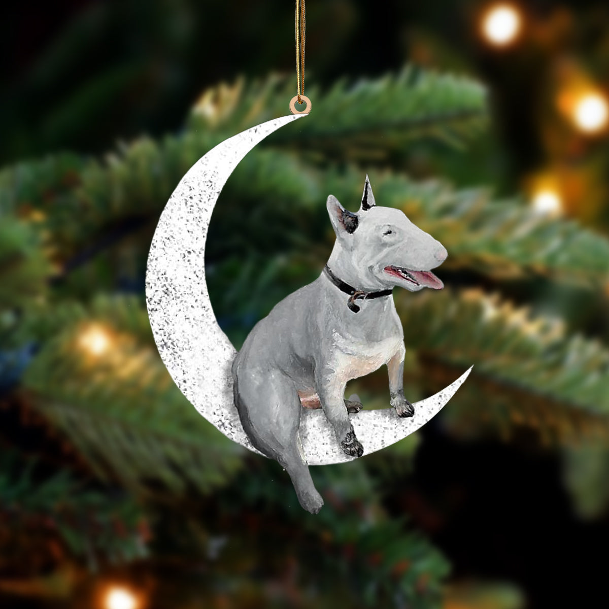 Bull Terrier Sit On The Moon Two Sided Ornament Dog Hanging Christmas Ornament - Best gifts your whole family