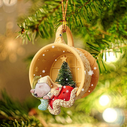 Bull Terrier Sleeping in a tiny cup Christmas Holiday-Two Sided Ornament, Christmas Ornament, Car Ornament - Best gifts your whole family