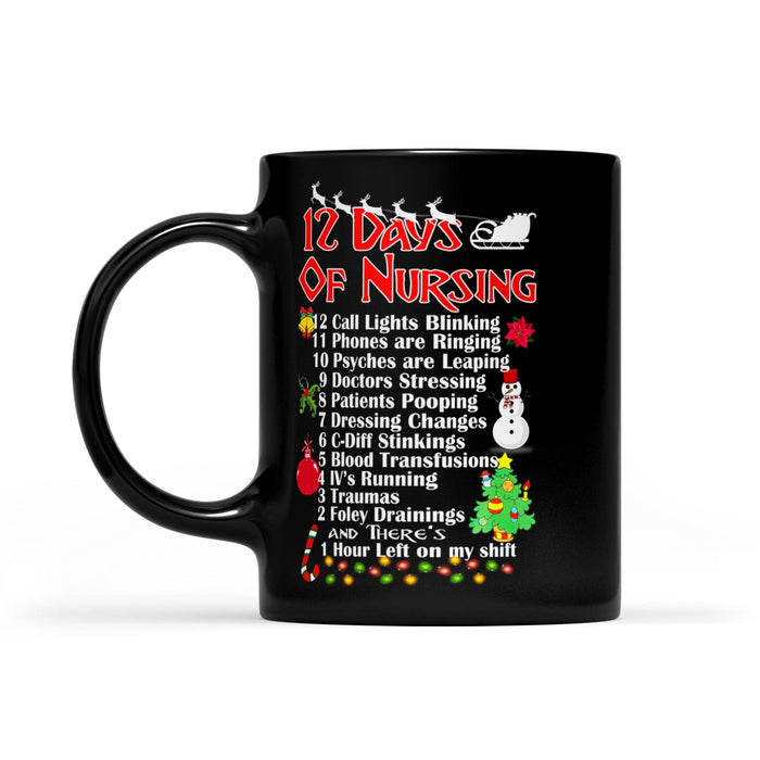 12 Days of Nursing Nursemas  Funny Christmas Black Mug