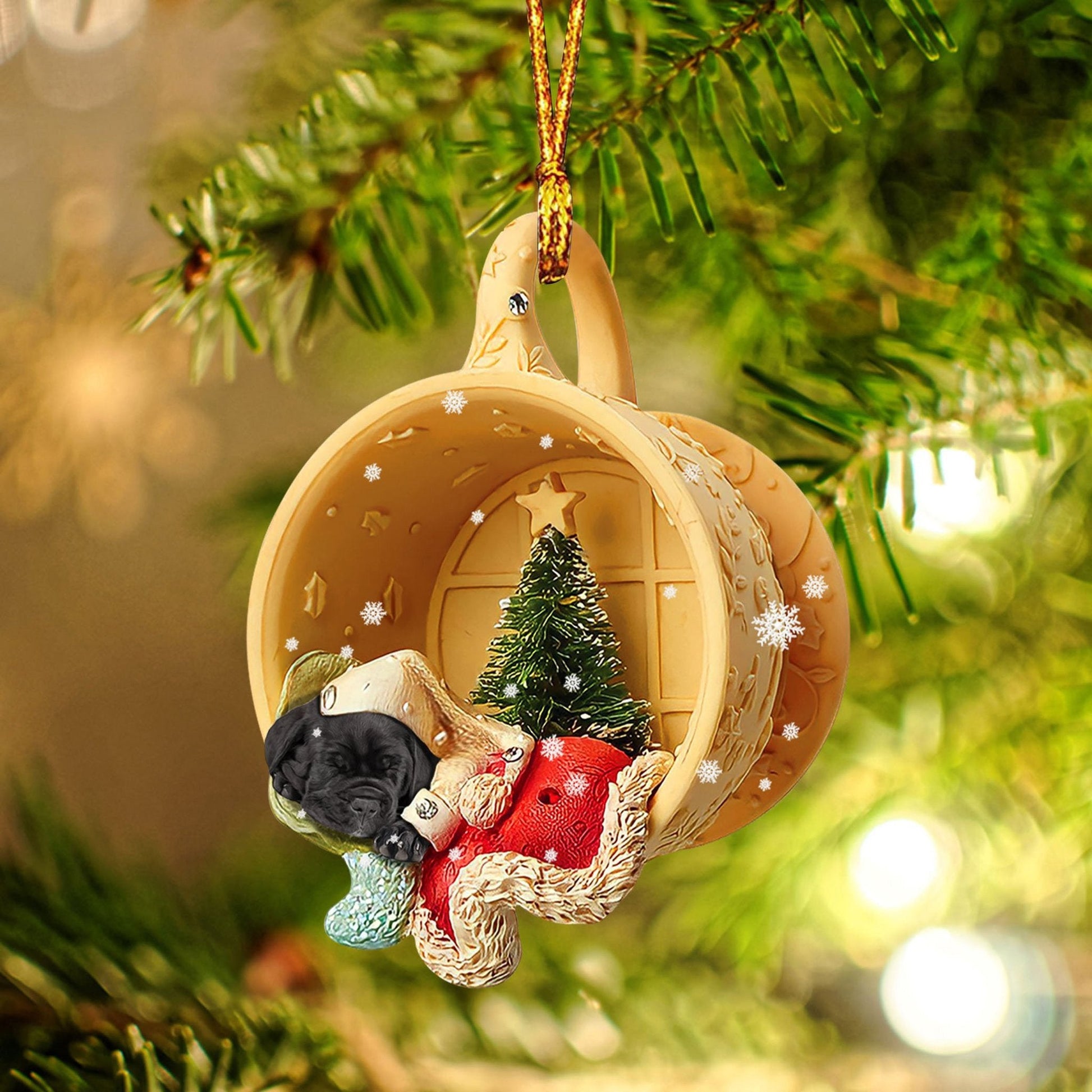 Cane Corso Sleeping in a tiny cup Christmas Holiday-Two Sided Ornament, Christmas Ornament, Car Ornament - Best gifts your whole family