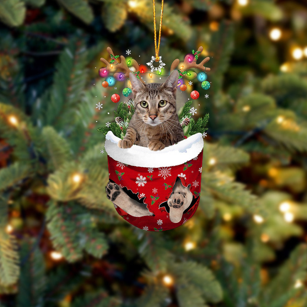 Cat Savannah In Snow Pocket Christmas Ornament - Best gifts your whole family