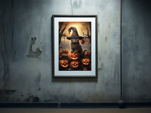 Cat With Pumpkin Wall Art Poster, Cat Print, Vintage Poster, Art Poster Print, Dark Academia, Gothic Victorian, Halloween Decor - Best gifts your whole family