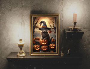 Cat With Pumpkin Wall Art Poster, Cat Print, Vintage Poster, Art Poster Print, Dark Academia, Gothic Victorian, Halloween Decor - Best gifts your whole family