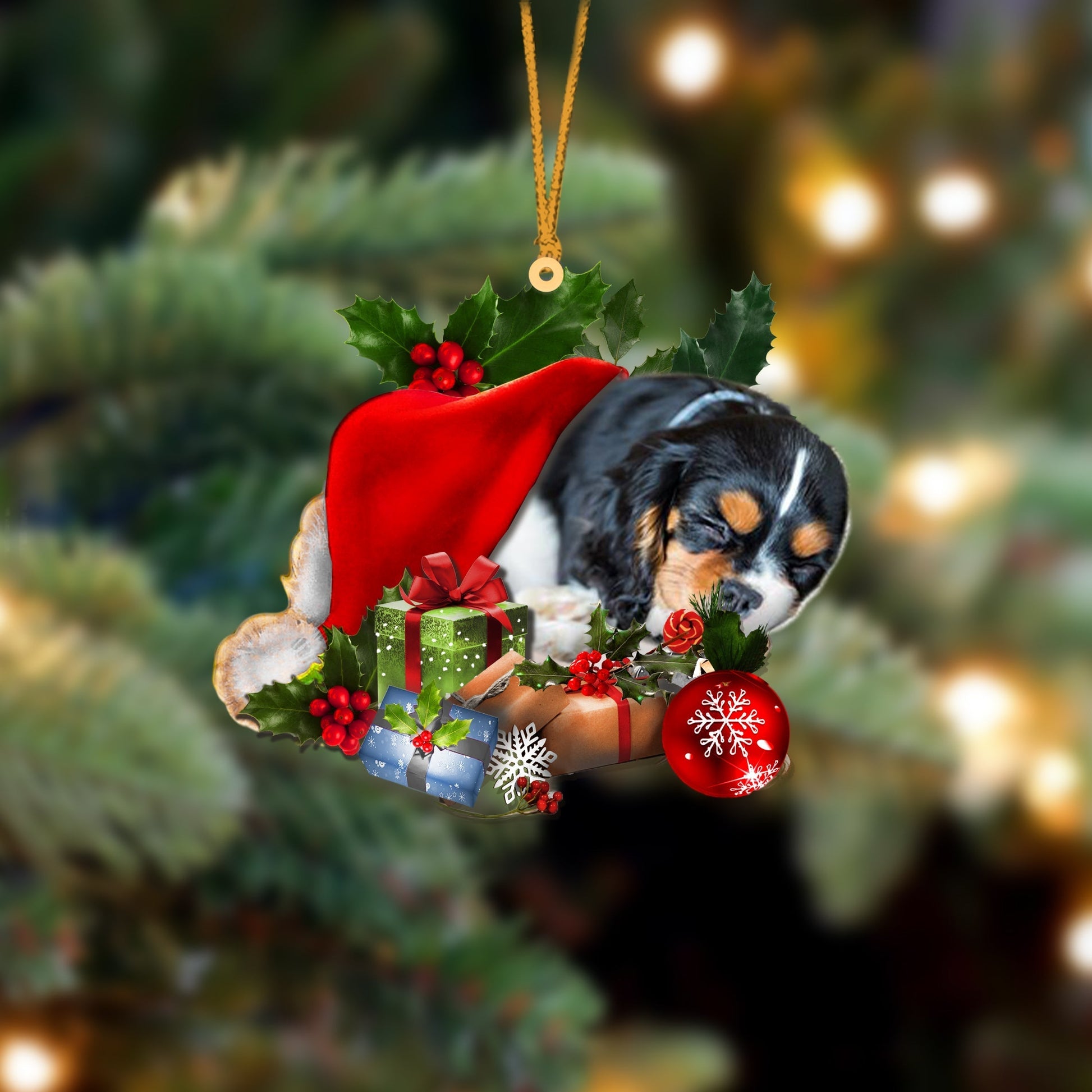 Cavalier King Charles Spaniel 2-Sleeping In Hat Two Sides Ornament Dog Sleeping Ornament - Best gifts your whole family