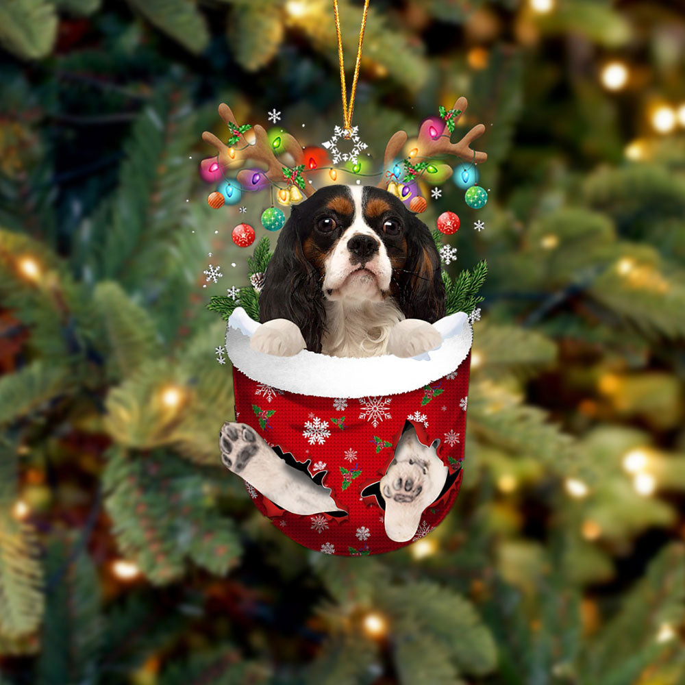 Cavalier King Charles Spaniel 3 In Snow Pocket Christmas Ornament Flat Acrylic Dog Ornament - Best gifts your whole family