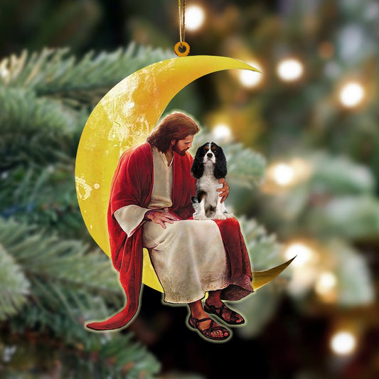 Cavalier King Charles Spaniel And Jesus Sitting On The Moon Hanging Ornament Christmas Ornament - Best gifts your whole family