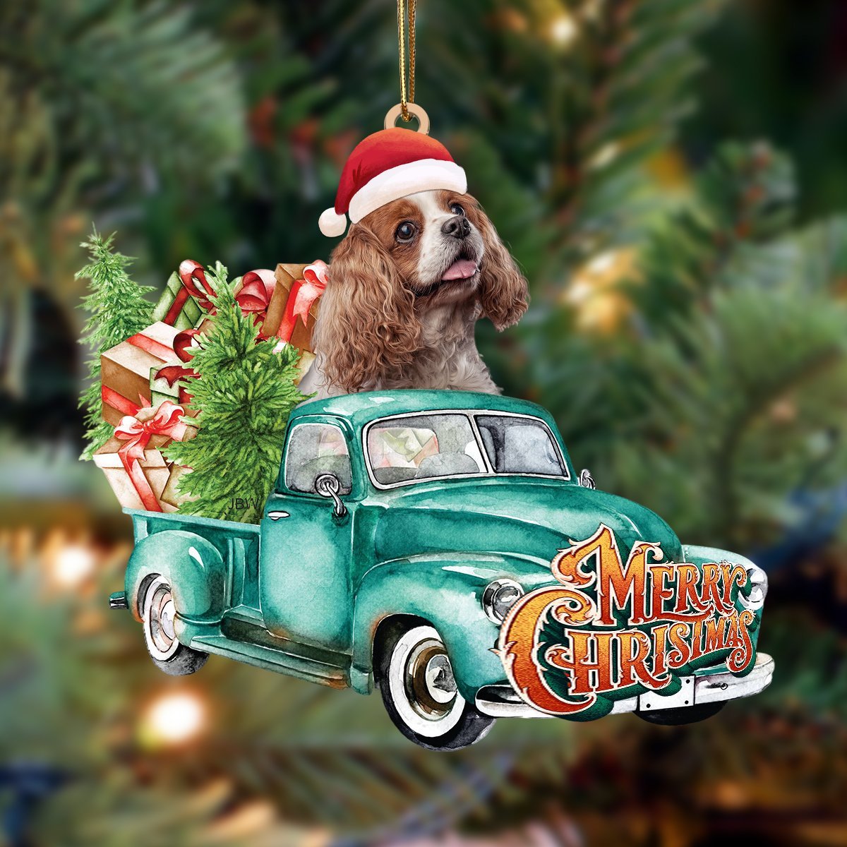 Cavalier King Spaniel-Green Truck Hanging Ornament - Best gifts your whole family