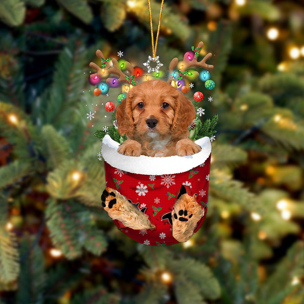 Cavapoo 2 In Snow Pocket Christmas Ornament Flat Acrylic Dog Ornament - Best gifts your whole family
