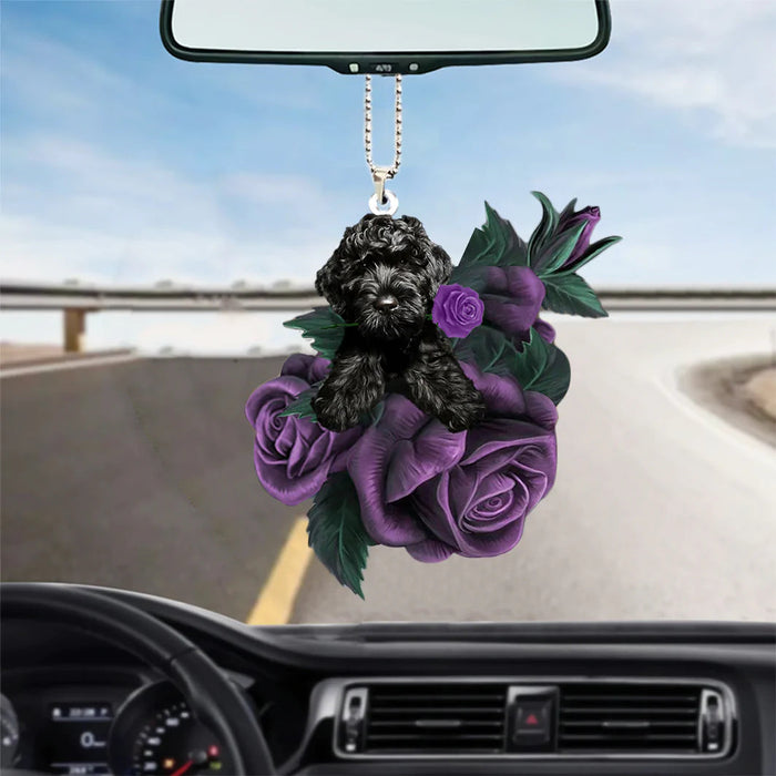 Cavapoo In Purple Rose Car Hanging Ornament - Best gifts your whole family