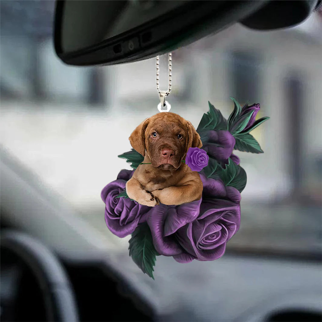 Chesapeake Bay Retriever In Purple Rose Car Hanging Ornament - Best gifts your whole family