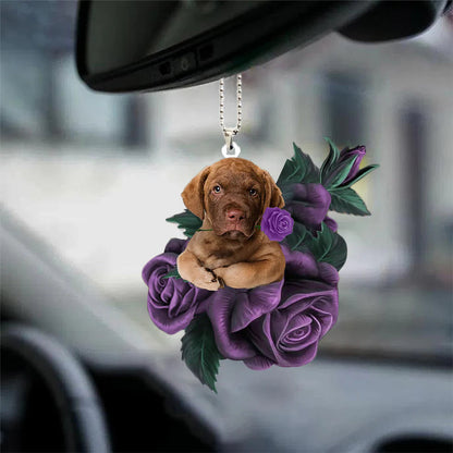 Chesapeake Bay Retriever In Purple Rose Car Hanging Ornament - Best gifts your whole family