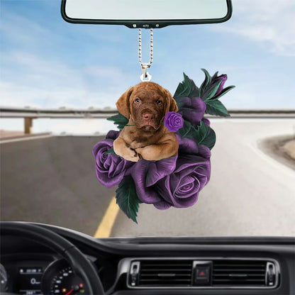 Chesapeake Bay Retriever In Purple Rose Car Hanging Ornament - Best gifts your whole family