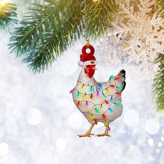 Chicken Christmas Light Reindeer Ornament, Farm Animal Lover Gifts, Christmas Tree Ornament, Home Decor Plastic Ornament - Best gifts your whole family