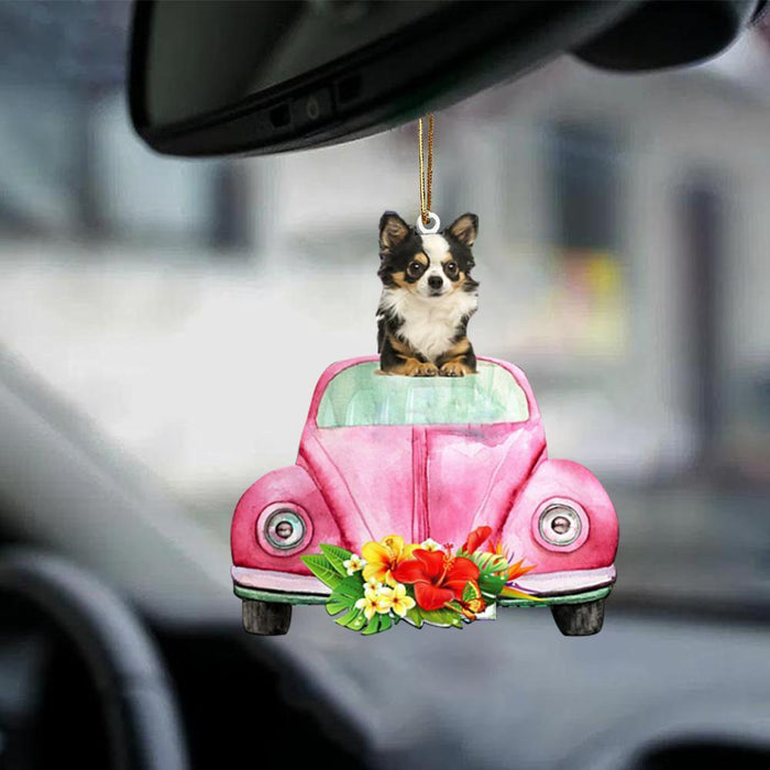 Chihuahua 2-Pink Hippie Car-Two Sided Ornament - Best gifts your whole family