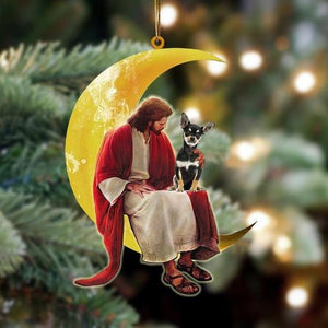 Chihuahua Dog And Jesus Sitting On The Moon Hanging Ornament - Best gifts your whole family