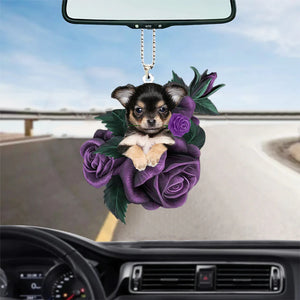 Chihuahua In Purple Rose Car Hanging Ornament, Car Hanging Ornament For Dog Dad - Best gifts your whole family