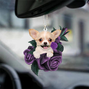 Chihuahua In Purple Rose Car Hanging Ornament - Best gifts your whole family