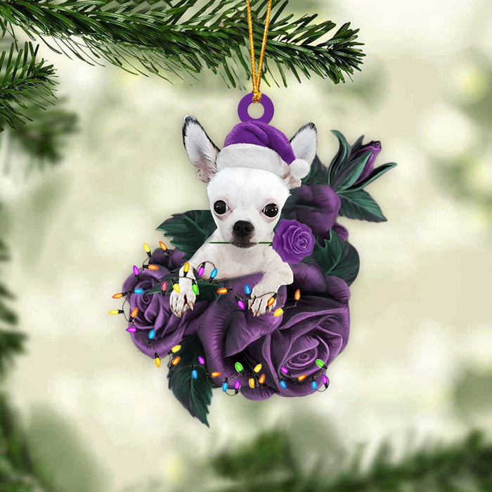 Chihuahua In Purple Rose Christmas Ornament Dog Hanging Ornament For Christmas - Best gifts your whole family