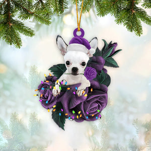 Chihuahua In Purple Rose Christmas Ornament Dog Hanging Ornament For Christmas - Best gifts your whole family