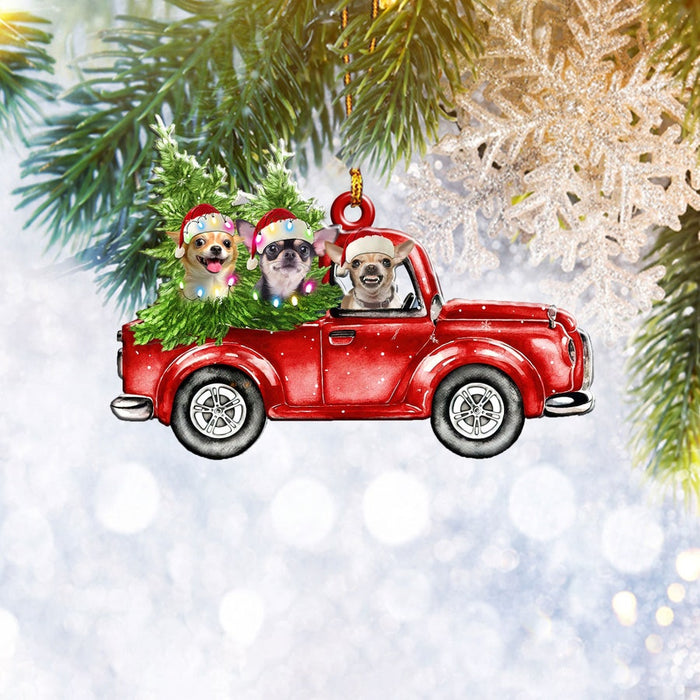 Chihuahua Red Truck Flat 2D Christmas Ornament, Pet Dog Lover Gifts, Christmas Tree Ornament, Home Decor - Best gifts your whole family