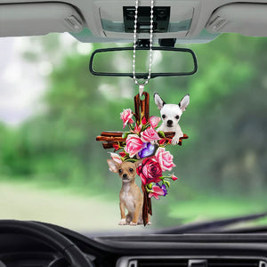 Chihuahua Roses And Jesus Car Hanging Ornament Dog Ornaments For Auto Car Godmerc - Best gifts your whole family