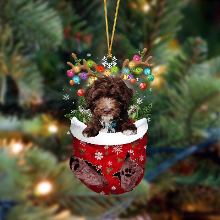 Chocolate Goldendoodle-In Christmas Pocket Two Sides Ornament, Christmas Dog Hanging Ornament - Best gifts your whole family