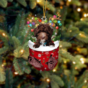 CHOCOLATE goldendoodle In Snow Pocket Christmas Ornament Flat Acrylic Dog Ornament - Best gifts your whole family