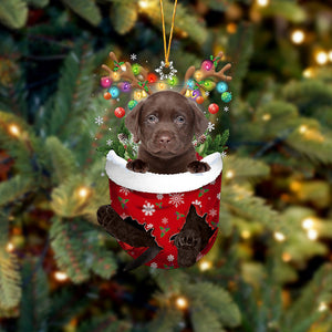 CHOCOLATE Labrador In Snow Pocket Christmas Ornament Flat Acrylic Dog Ornament - Best gifts your whole family