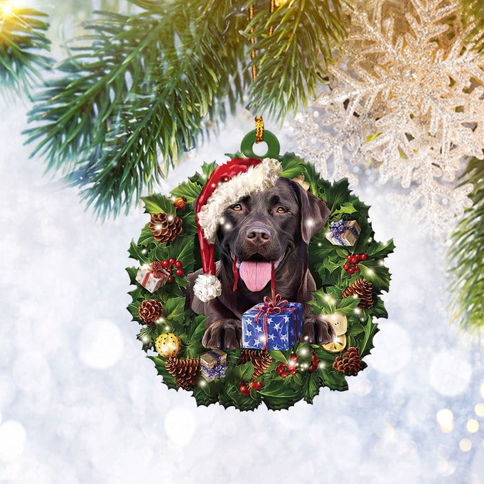 Chocolate Labrador Retriever Christmas Wreath Ornament, Dog Lover Christmas Tree Ornament, Home Decor Plastic Ornament - Best gifts your whole family