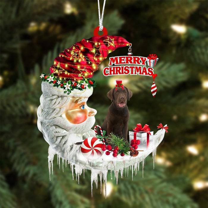 Chocolate Labrador Retriever On The Moon Merry Christmas Hanging Ornament - Best gifts your whole family