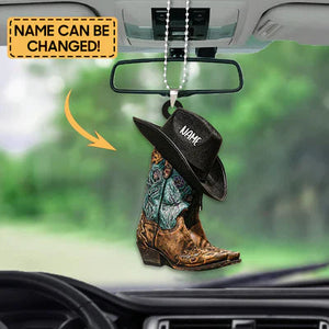 Christmas Ornament, Personalized Boots And Hat Cowboy Flat Acrylic Car Ornament - Best gifts your whole family