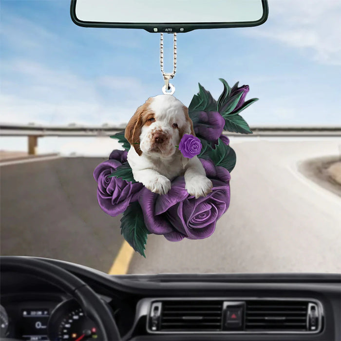 Clumber Spaniel In Purple Rose Car Hanging Ornament - Best gifts your whole family