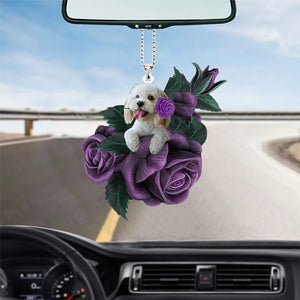 Cockapoo In Purple Rose Car Hanging Ornament - Best gifts your whole family