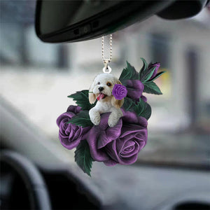 Cockapoo In Purple Rose Car Hanging Ornament - Best gifts your whole family