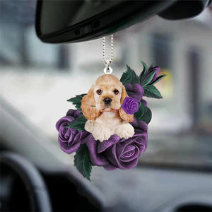 Cocker Spaniel In Purple Rose Car Hanging Ornament - Best gifts your whole family