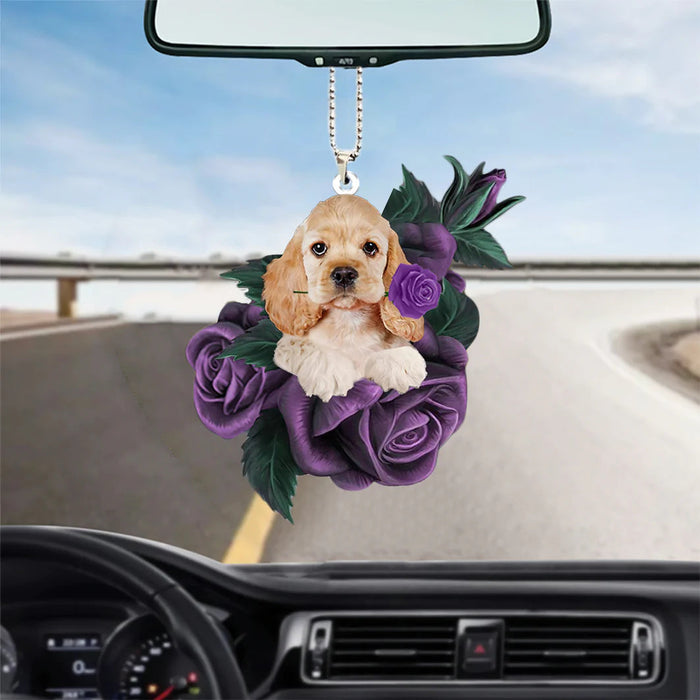 Cocker Spaniel In Purple Rose Car Hanging Ornament - Best gifts your whole family