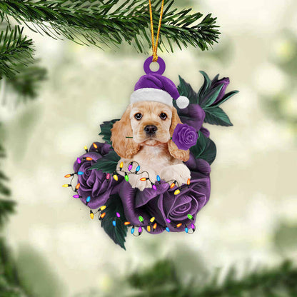 Cocker Spaniel In Purple Rose Christmas Ornament Dog Hanging Ornament - Best gifts your whole family