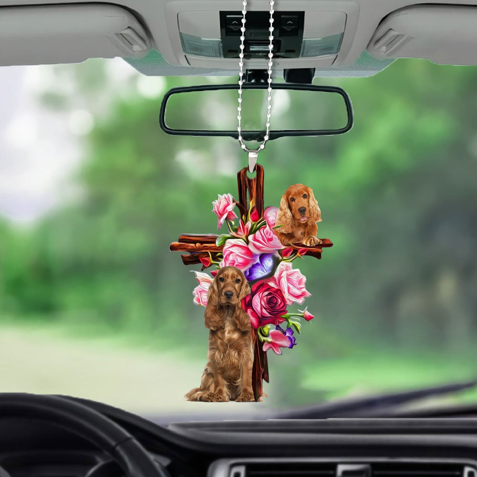 Cocker Spaniel Roses And Jesus Car Hanging Ornament Dog Ornaments - Best gifts your whole family
