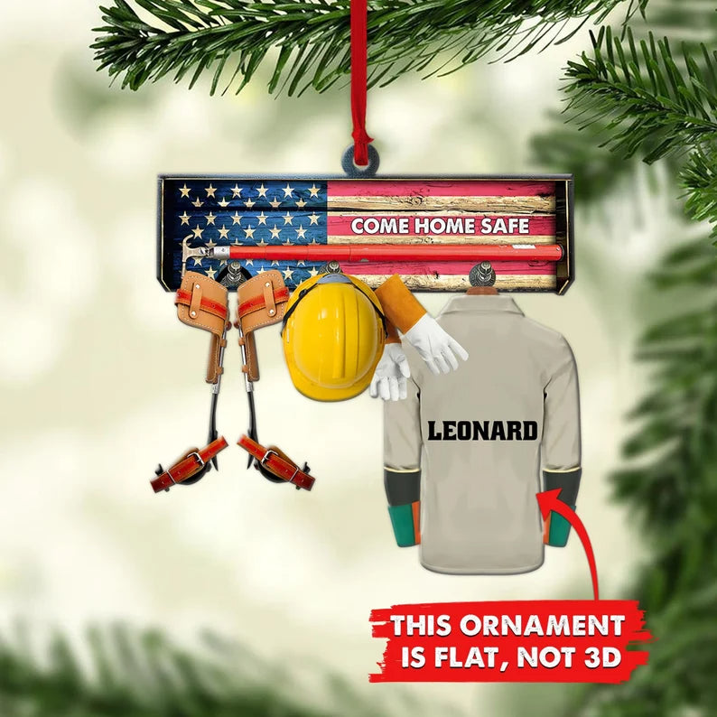 Come Home Safe Lineman Outfit Custom Flat Ornament, Personalized Lineman Vest Christmas Ornament - Best gifts your whole family