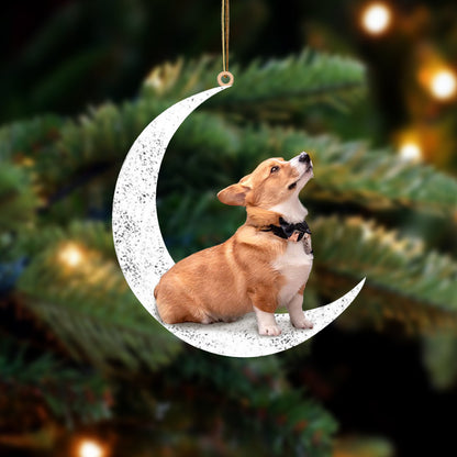 Corgi 2 Sit On The Moon Two Sided Ornament Dog Hanging Christmas Ornament - Best gifts your whole family
