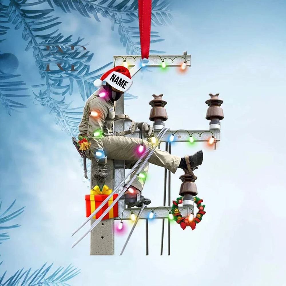 Costume Lineman On The Pole Personalized Christmas Ornament, Custom Lineman Ornament, Lineman Gift - Best gifts your whole family